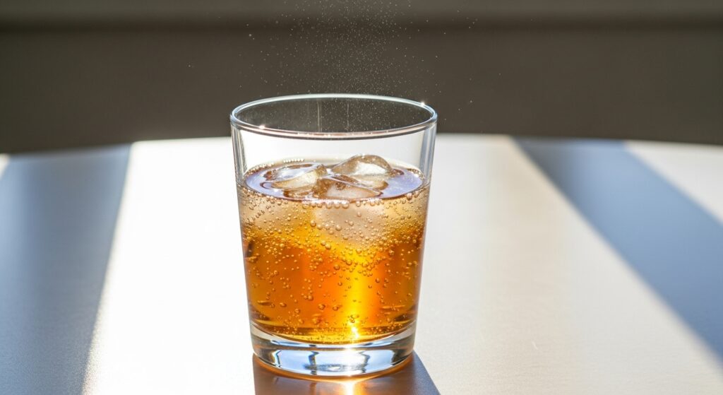 炭酸で割った優光泉 炭酸水で割った酵素ドリンクが入ったグラスの写真。爽やかで健康的なイメージ。