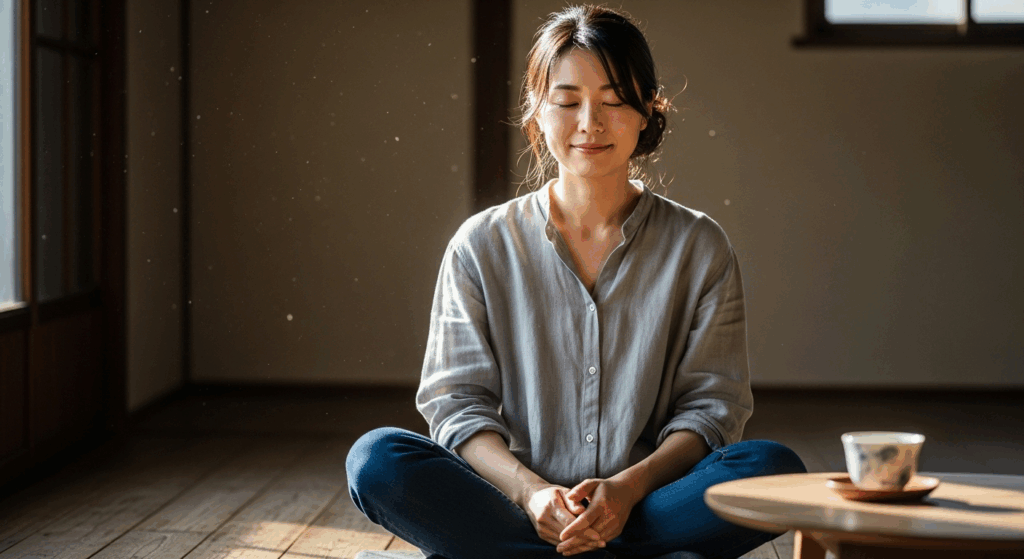 ファスティング中の空腹対策 空腹を穏やかに乗り越える、心が和む日本人の女性の画像