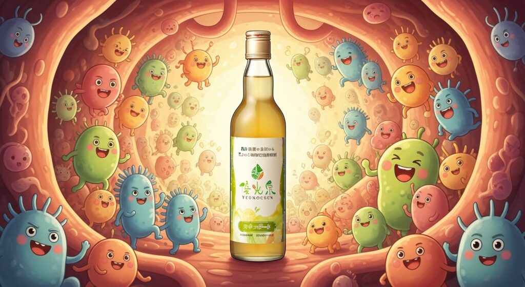 : 健康な腸内フローラを表すグラフまたはイラスト。善玉菌が優勢であることを視覚的に示している。