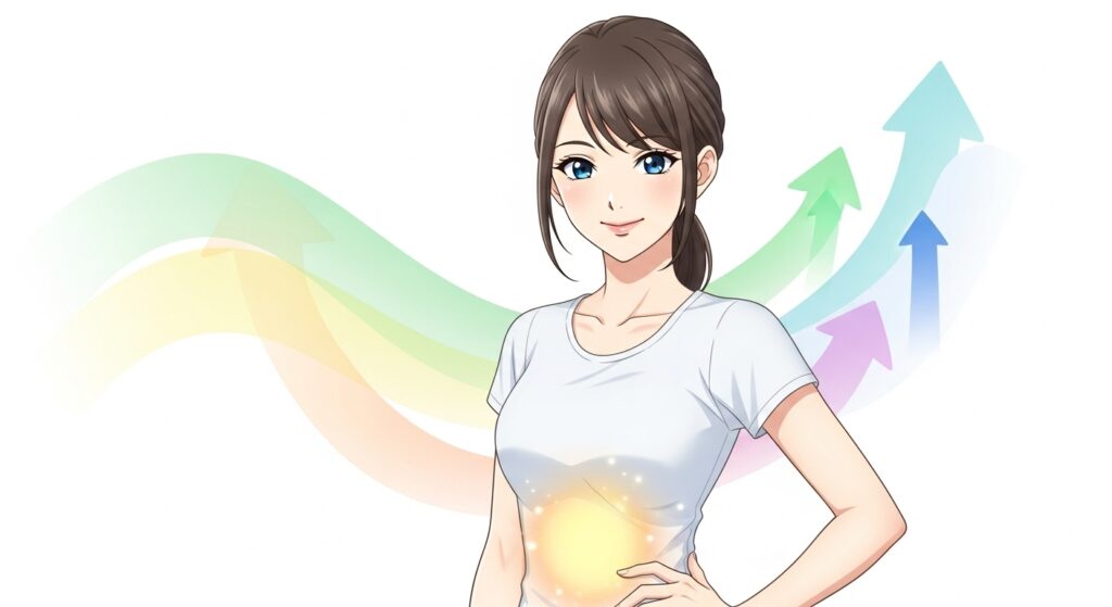 短鎖脂肪酸による免疫力向上と代謝促進で輝く、元気な女性アニメイラスト